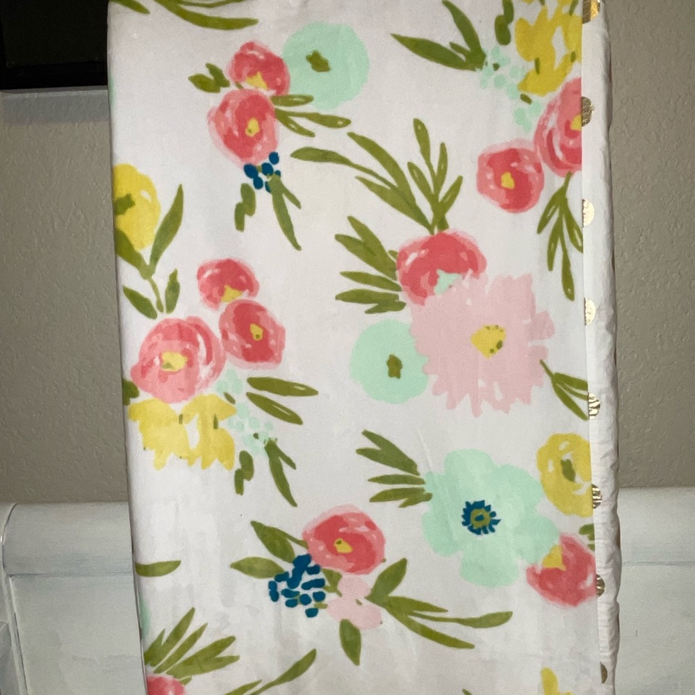 Floral Baby Changing Pad Cover w Gold Polkadots - Cloud Island